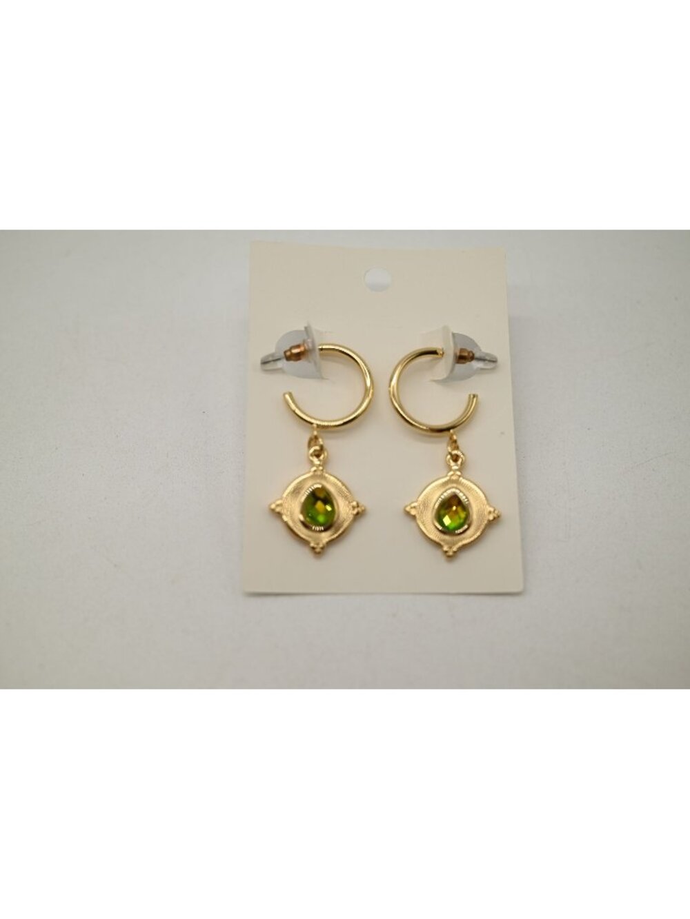 NWT Dylan Jewelry Gold Tone Green Crystal Dangle Drop Hoop Earrings Statement